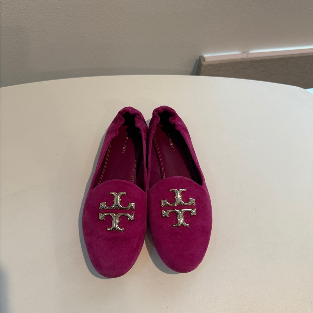 Tory Burch Pink Flats with Gold Logo